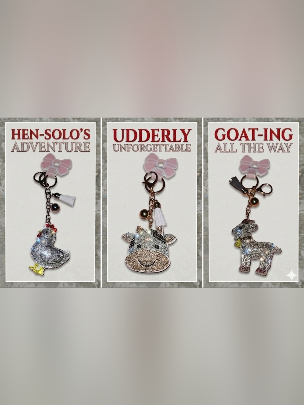 Rhinestone farm Animal Keychains Nwt